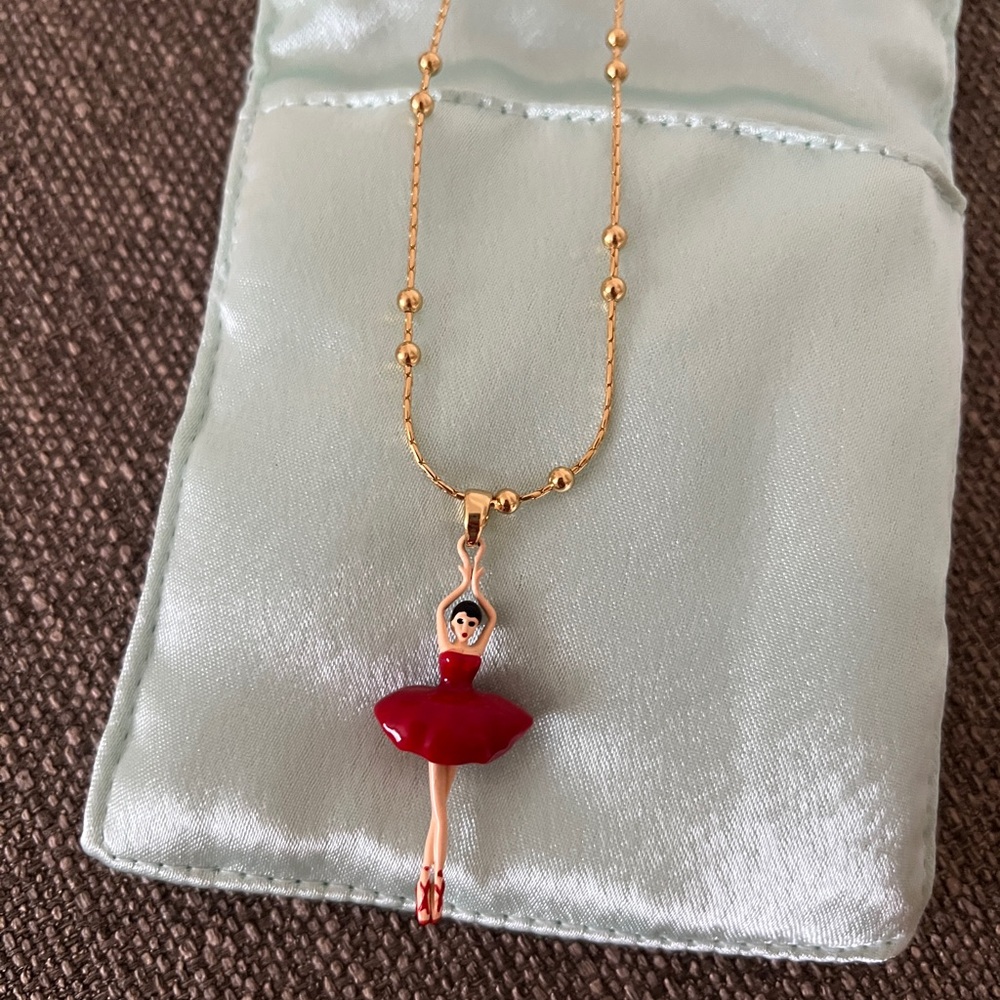 Les Nereides Red Ballerina Pendant Necklace Parisien Costume Jewelry